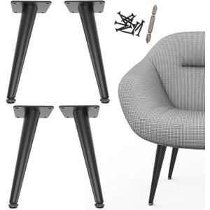 12 inch Furniture Legs Heavy Duty, Metal Legs for Furniture Set of 4, Mid Century Modern Short Cabinet Dresser Feet Replacement for Chair Stool Futon Cube Storage Ottoman, Satin Black
