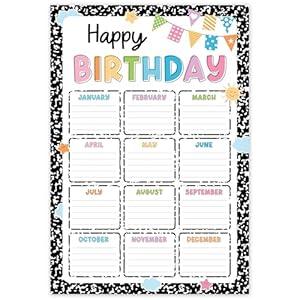 Classroom Birthday Chart, Happy Birthday Calendar for School, Bday Bulletin Board Sign Gifts Decoration, Reusable Posters Laminated Back to School Teaching Supplies, Composition Notebook Wall Art