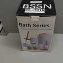 Bathroom Accessories Set - Unbreakable Beige Bathroom Set, Trash Can, Toilet Brush with Holder, Soap Dispenser, Toothbrush and Toothpaste Holder, Tumbler, Soap Dish, Qtip Holders, Tray, Bamboo Decor (9 Pieces)