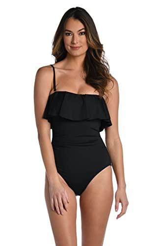 La Blanca Women's Standard Island Goddess Ruffle Bandeau One Piece Swimsuit, Black, 12 La Blanca Women's Standard Island Goddess Ruffle Bandeau One Piece Swimsuit, Black, 12