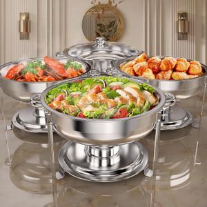 Rengue 6QT Chafing Dishes for Buffet, 4 Pack Stainless Steel Round Chafing Dish Buffet Set, Heating and Cooling Buffet Servers and Warmers, Food Warmers for Parties Buffet,Gatherings,Banquets,Weddings