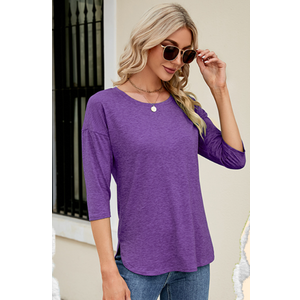 Kancystore Women's 3/4 Length Sleeve Tops Casual Loose Fit Tunic Shirts Crewneck Basic Tees Size S
