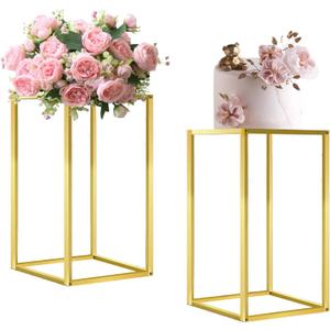 Cylinder Stands for Parties & Plants,2pcs Gold Square Wedding Flower Pedestal Stands for Centerpieces, 15.7 inch