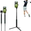 Golf Tripod and Monopod Selfie Stick with Ground Spike Stake, Phone Tripod Holder for Recording Golf Swing, 52" Adjustable Golf Selfie Stick for Swing Training Aid