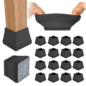 16 PCS Square Chair Leg Floor Protector, Silicone Chair Leg Cover, Furniture Leg Protectors with Felt, Mobile Table Leg pad, Protect The Floor from Scratches. 1 1/2 in Black