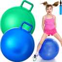 Lewtemi 2 Pcs 22 Inch Big Bouncing Ball with Handle Jumping Hopper Bouncy Ball for Adults Exercise and Air Pump for Outdoor Sports Game (Blue, Green)