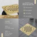 4 Inch Drain Grate Kit,Compatible with Schluter Kerdi Drain Flange, CUPC Certification,Square Shower Floor Drain SS304 Stainless Steel and ABS Material,Height Adjustment Collar and Ring-Brushed Gold