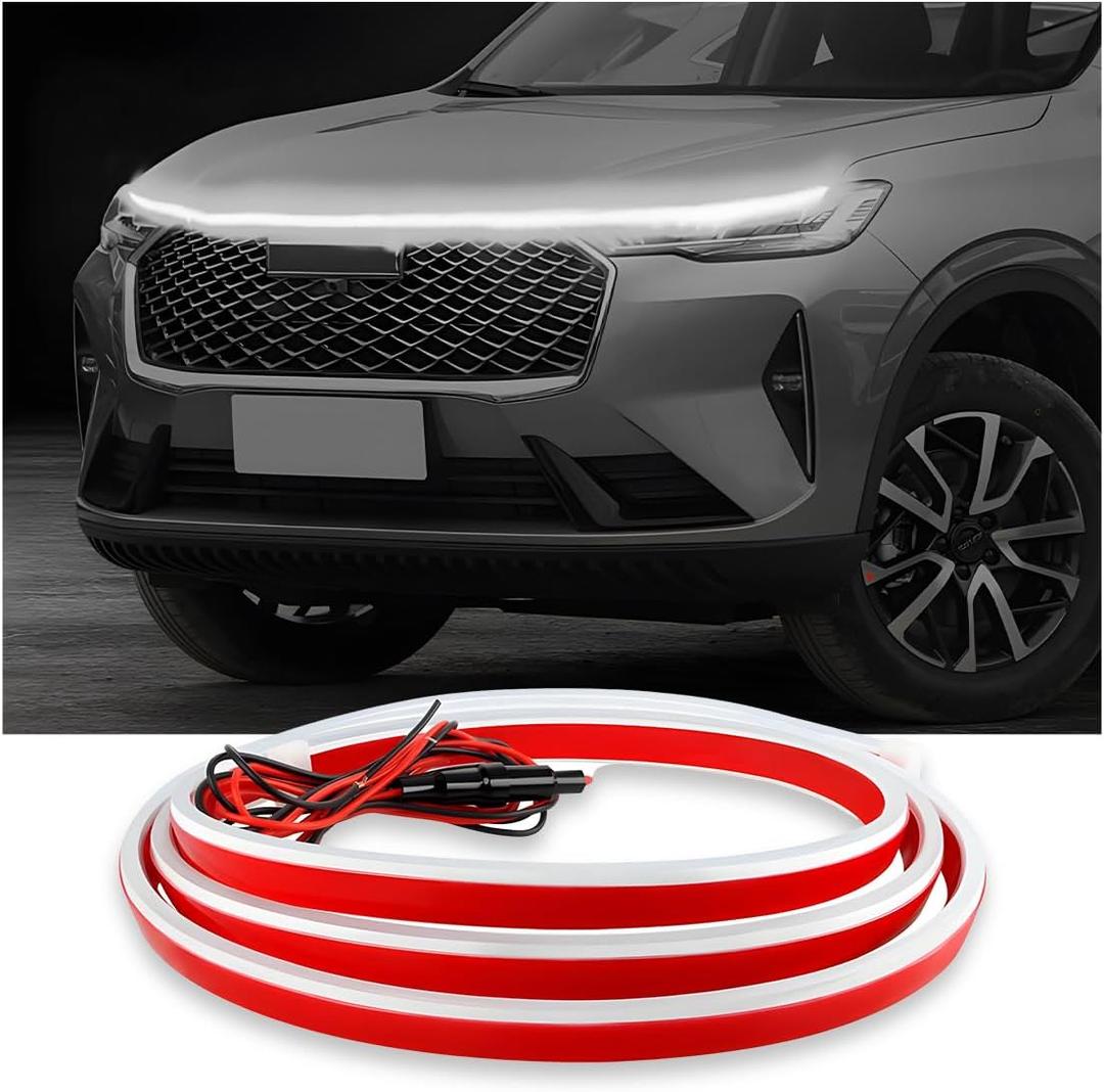 Car Hood Light Strip, 71 Inches Flexible DRL Dynamic Scan Start up Hoodbeam Kit, Waterproof 12V LED Headlight Strips Engine Cover Decoration, Exterior Car Accessories (White)