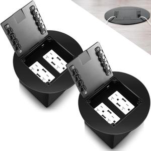 2 Pcs Recessed Floor Outlet 4. 72" x 4. 72" x 3. 94" 2-Gang with 4. 8a USB Chargers 20 Amp Floor Receptacles Round Hidden Outlet Kit Electrical Waterproof Box, Etl Listed (Black)