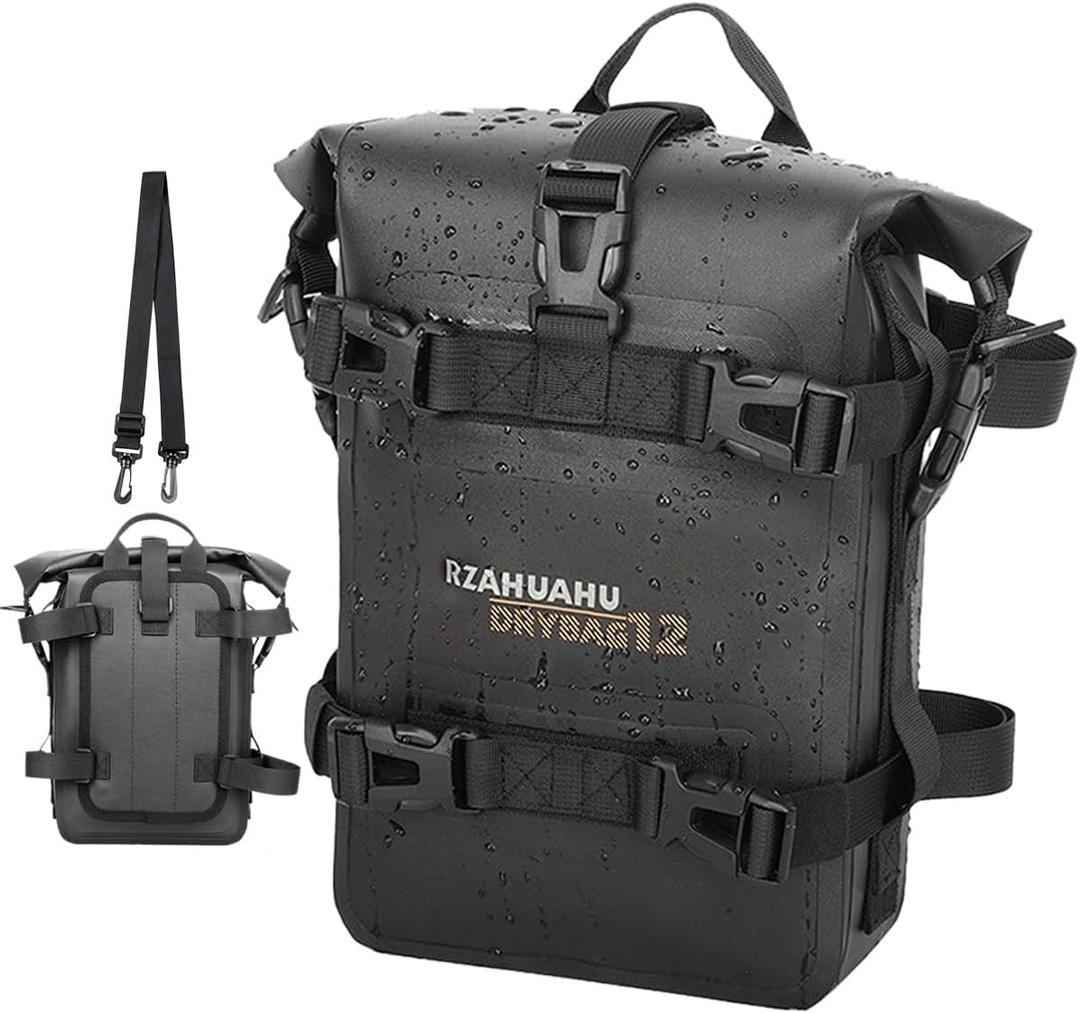 2 x MRSXXNTY 2 Pcs Motorcycle Crash Bar Bag 4L Bumper/Anti-Fall Bar Luggage Bag Motorcycle Frame Bag Side Bag Waterproof Wear-Resistant and Durable Comes With Shoulder Strap Black (Black 2Pcs)