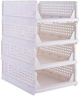 Folding Closet Organizer Basket,Plastic Storage Frame,Stackable Drawer For Bathroom,Kitchen,White(4)