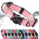WhoseID Airtag Dog Collar | with Waterproof Air Tag Holder | QR Code Pet ID |Durable Comfortable Oxford Padded | Reflective Collar | for Outdoor Large Dogs(Pink, L, 15''~24'')