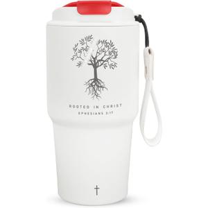 AETHER Christian Tumbler with Lid & Carrying Strap, 20oz Christian Travel Mug with Inspirational Bible Verse, Inspirational Religious God Gifts for Women (White)