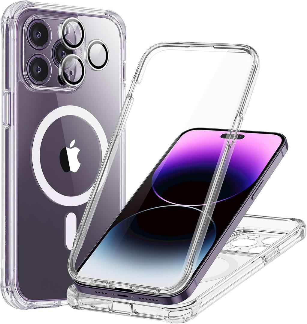 ESR for iPhone 15 Pro Case, Compatible with MagSafe, Full-Body Military-Grade Drop Proof Case for iPhone 15 Pro with Built-in 9H+ Tempered Glass Screen Protector, Clear