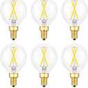 Daylight E12 Ceiling Fan Bulb Dimmable, 2W Globe G16.5 LED Chandelier Bulb, 25Watt Incandescent Bulb Equivalent, 5000K Clear Glass, Small Round Light Bulbs for Pendant Bathroom Vanity Lamp, 6 Pack