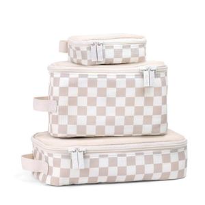 Itzy Ritzy Packing Cubes for Travel Set of 3 Packing Cubes or Travel Organizers Each Cube Features a Mesh Top, Double Zippers and a Fabric Handle (Checkerboard)
