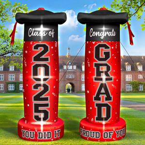 Eyourlife 6FT Tall Graduation Inflatable Decorations, Red Giant Bachelor's Cap 2025 Graduation Blow Up Party Deco,Built-in 4 LED 1 Blower for University Ceremony Students Party