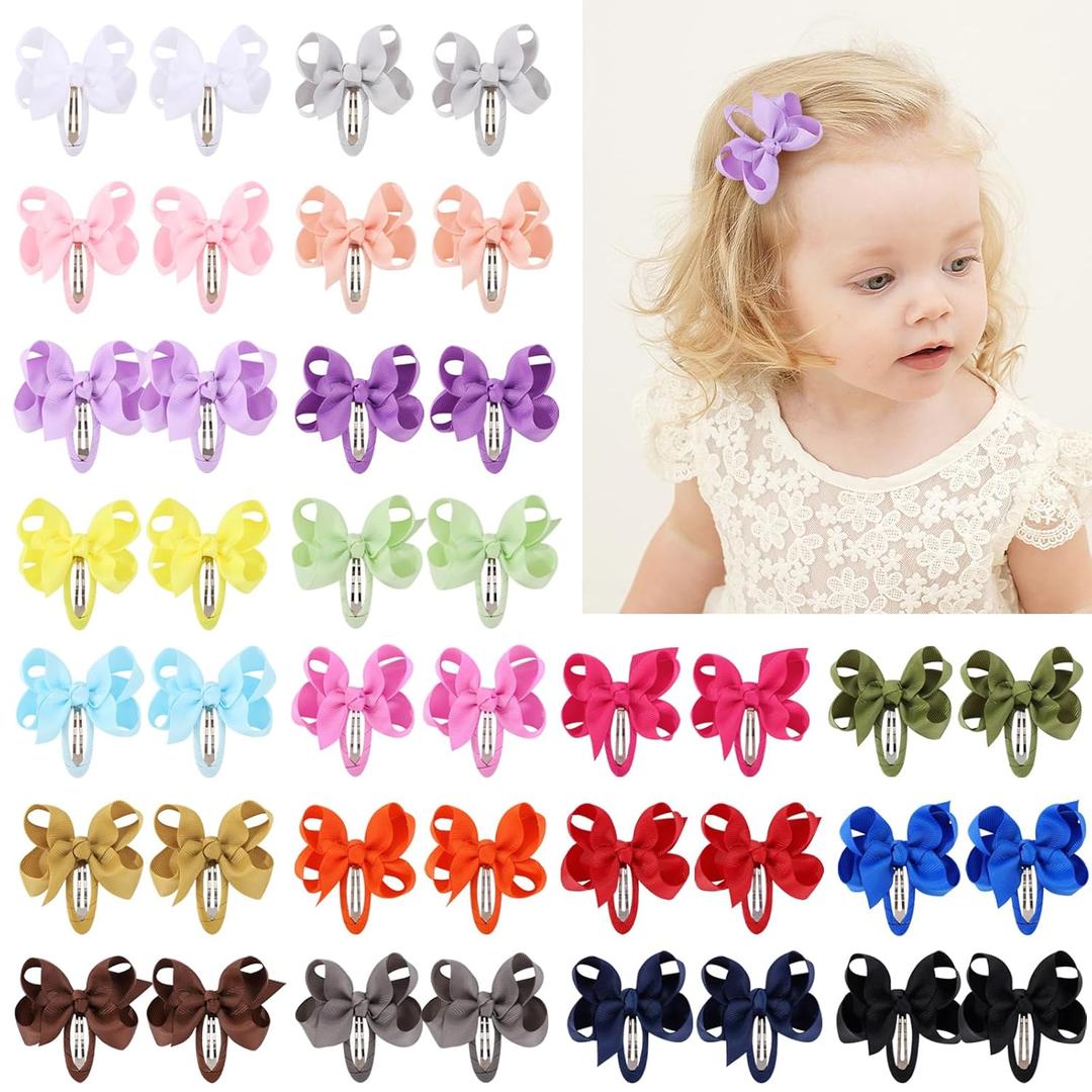 40PCS Snap Baby Hair Bows Clips for Girls Grosgrain Ribbon Fully Wapped 3 Inch Infant Hair Barrettes Accessories for Baby Girls Newborns Toddler