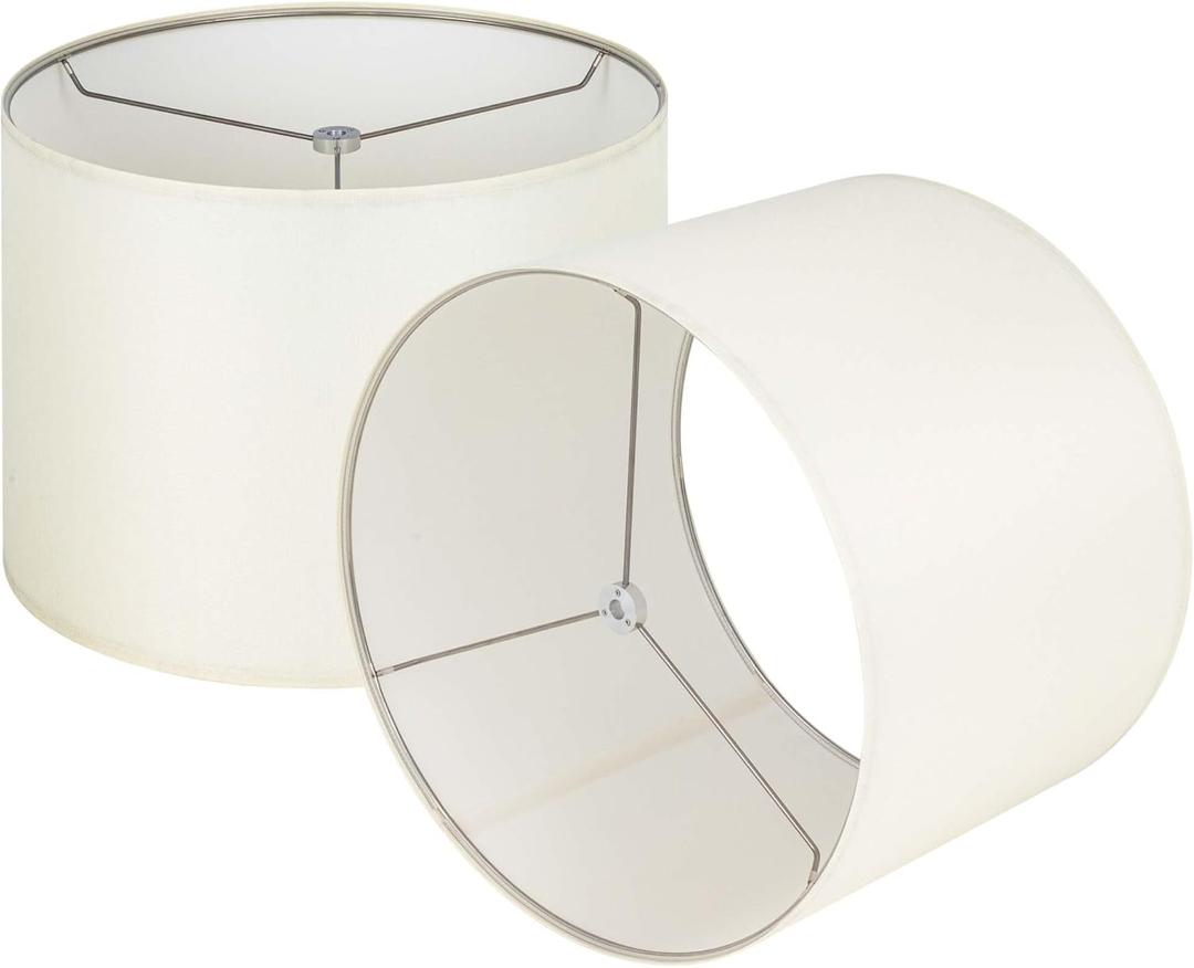 Wellmet Cream White Set of 2 Drum Lampshades, Easy Assembly Required 18" Top x 18" Bottom x 12" High Replacement Lamp Shades, Fabric Lampshades for Table Lamps Floor Lamps, Metal Spider Fitter