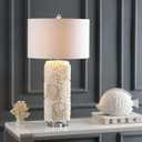 JONATHAN Y 28.5" Cream Seashell Resin and Crystal LED Table Lamp, Coastal Floral Mosaic Column Lamp with White Linen Drum Shade for Living Room, LED Bulb Included JYL1006A