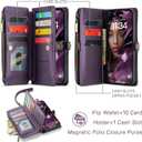 Defencase for iPhone 17 Pro Max Case Wallet with RFID Blocking Card Holder for Women and Men, Fashion PU Leather Magnetic Snap Flip Zipper Strap Wallet Phone Case for iPhone 17 Pro Max 6.9", Purple