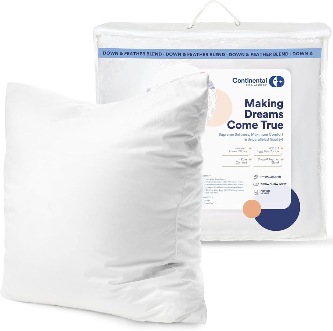 Continental Bedding | Down Alternative Throw Pillow Insert | 100% Cotton 250TC Shell | Medium Loft Decorative Cushion | 16x16 | 1 Pack (White)