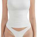 SUUKSESS Women Sexy Mesh Sheer Crop Tank Tops Sleeveless Ruched Going Out Tops, Large
