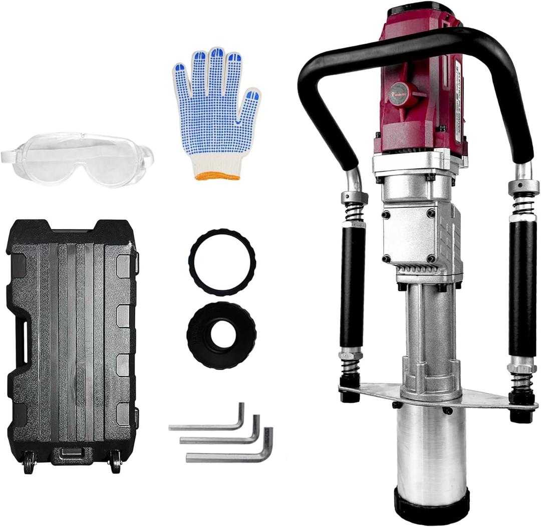 JKCHENPRO 1250W Electric Pile Driver Hammer, 110V Handheld Pile Driver, 1700 BPM Sufficient Power Electric T Post Driver with 45mm, 55mm,88mm pile sleeve