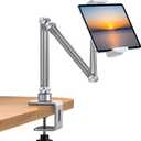 Tablet Stand Holder for Desk, Adjustable Tablet Stand with Clamp Mount, 360 Rotation Aluminum Tablets Arm Compatible with 4-12.9in Devices, Universal for Desk/Bed/Kitchen/Office (Silver)