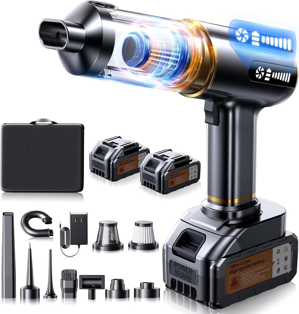 Cordless Vacuum Cleaner, 58000PA Handheld Vacuum Cordless, 9-in-1 Car Vacuum Portable Cordless for Detailing & Pet Hair, Powerful Rechargeable Vacuum Cleaner for Car, Keyboard & Couch.