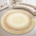 Carvapet Faux Jute Round Rug 8ft, Jute-Like Pattern Design Washable Low Pile Circle Carpet with Non Slip Rubber Backing, Foldable Stain Resistant Area Rug for Living Room Bedroom Office (Cocoa)