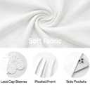 MEROKEETY Women's Casual Summer T Shirt Dress Beach Vacation Lace Sleeveless Flowy Pleated Mini Sundress (White), Medium