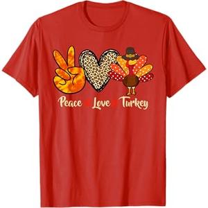 Peace Love Turkey Little Pilgrim Thanksgiving Womens Girls T-Shirt XS