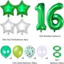 16 Birthday Decoration Number Balloon Set Happy Birthday Banner Star Foil Latex Balloons Glitter Satin Sashes Cupcake Toppers Party Decor 16th Years Old Decorations Party Supplies, Green