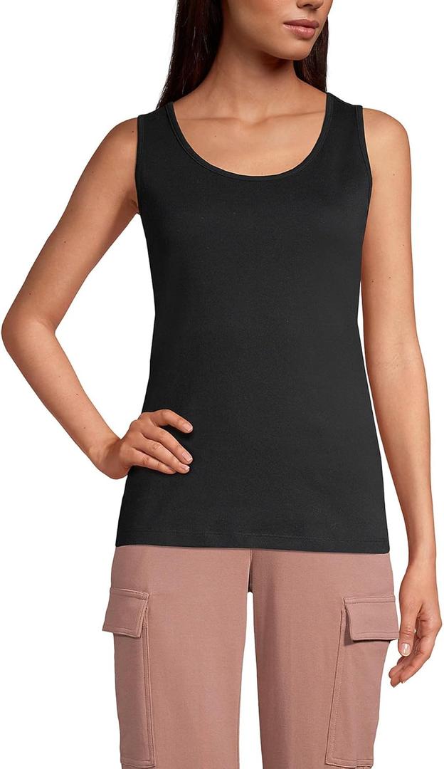 Lands' End Womens Cotton Tank Top Black Regular Small