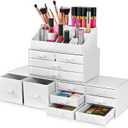 Sorbus Large Makeup Organizer - Stackable Jewelry & Makeup Organizer For Vanity, Bathroom Storage, Dresser - 12 Drawers Cosmetic Beauty Organizers and Storage with Lipstick, Makeup Brush Holder (Deluxe, White)