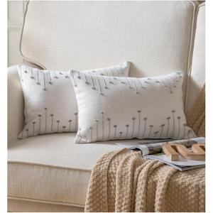 Caflife Boho Throw Pillow Covers 12x20 Set of 2 Decorative Pillows for Bed and Sofa, Beige with Grey Line Throw Pillows for Modern Farmhouse Couch Living Room