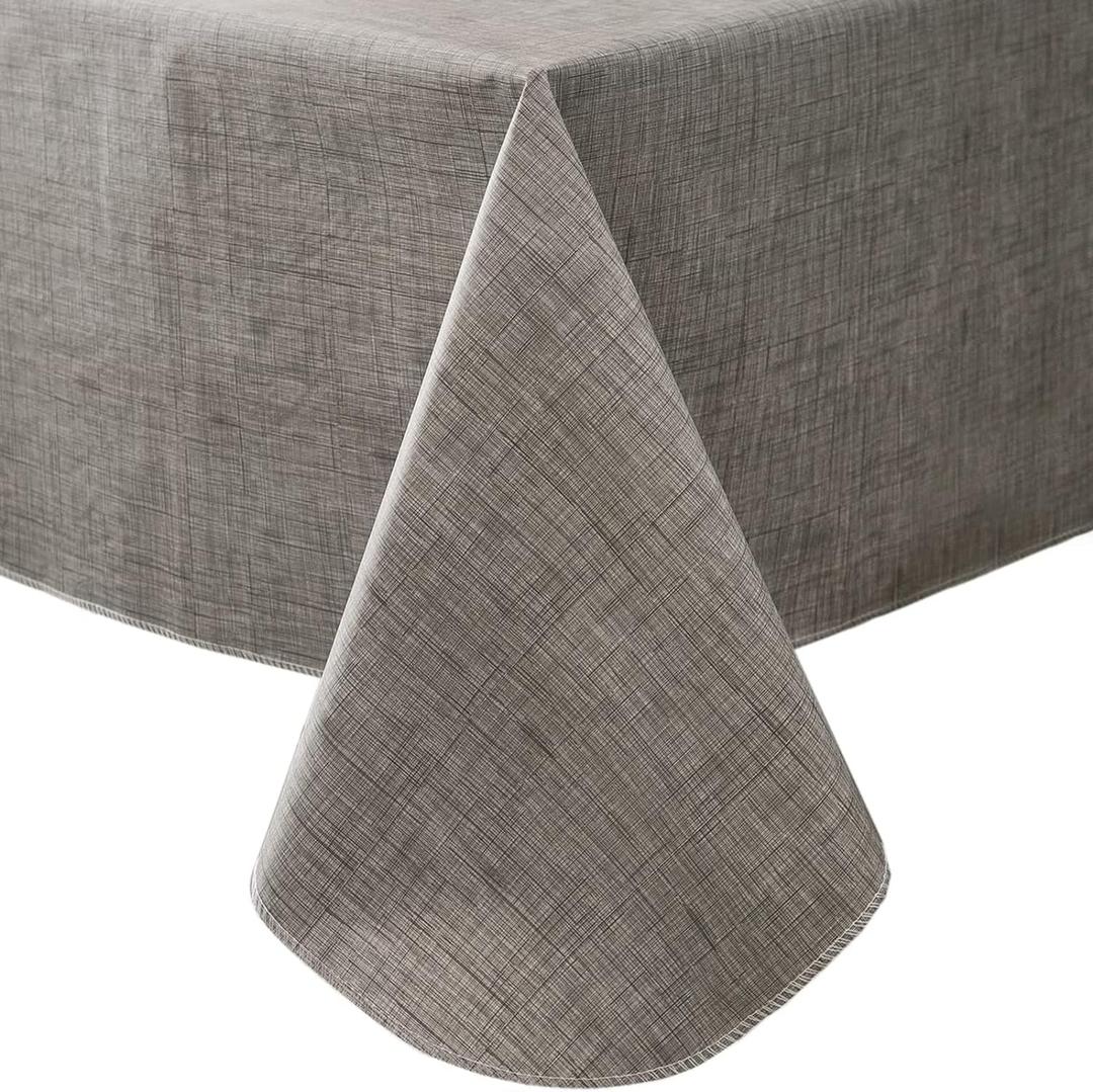 LIBERECOO Vinyl Tablecloth with Flannel Backing, Premium Gray, Waterproof, Stain-Resistant, Easy-Clean Table Cover for Dining, Kitchen, and Outdoor Use, 60" x 60" Square