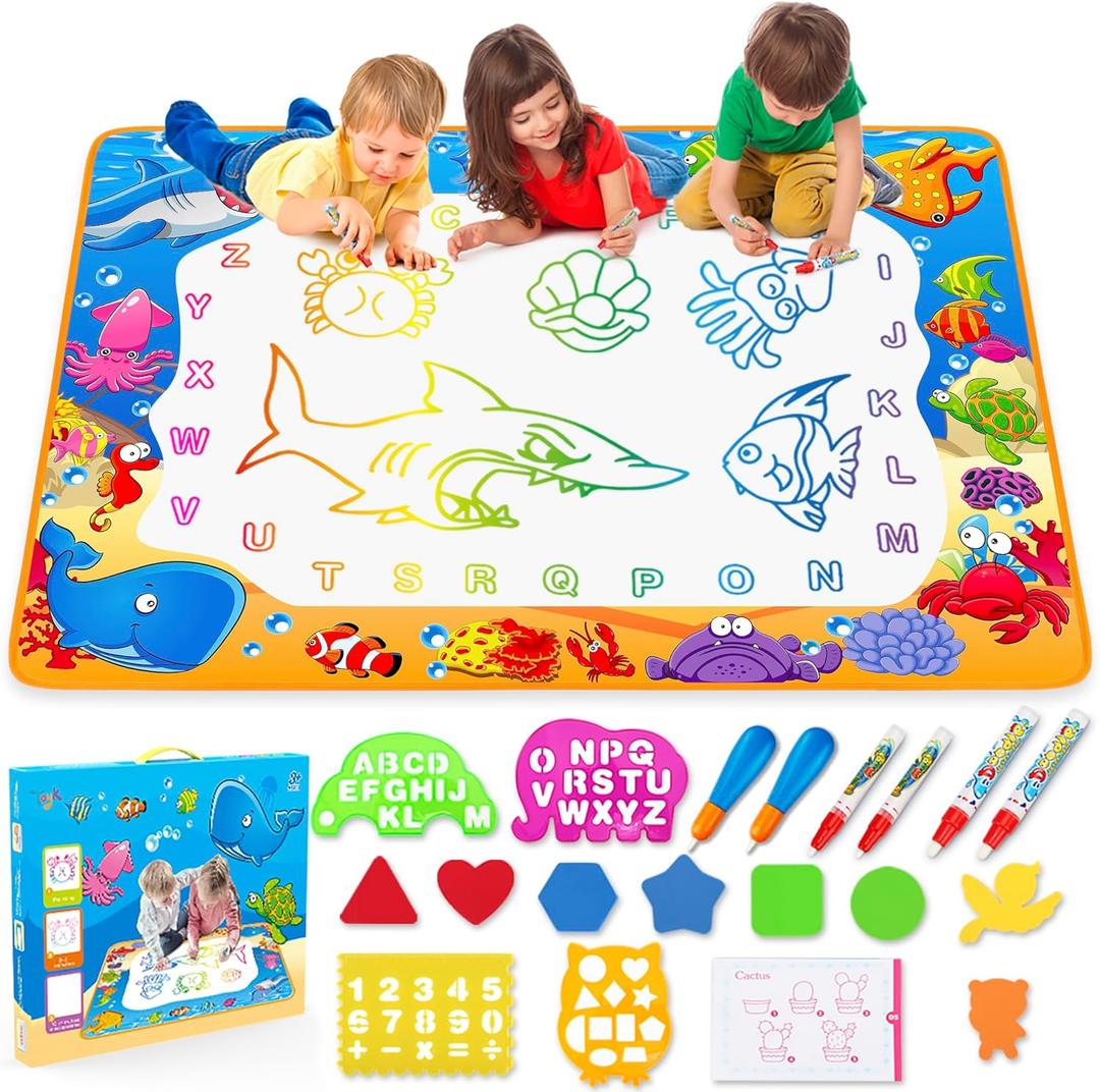 Water Doodle Mat - Kids Painting Writing Color Doodle Drawing Mat Toy Bring Magic Pens Educational Toys for Age 2 3 4 5 6 7 Year Old Girls Boys Age Toddler Gift (Ocean)
