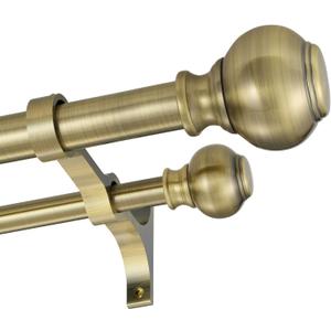 1 Inch Double Curtain Rods 36 to 72 Inches, Adjustable Telescoping Window Drapery Rod, Dual Heavy Duty Curtain Rods with Iron-Finials for Sliding Glass Door, Patio, Bedroom, Kitchen, Bronze