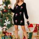 UNIQUEONE Women Dress Shirt Christmas Long Sleeve Tops Red Wine Glass Christmas Shirts V Neck Xmas Santa Hat Graphic (Black, L)