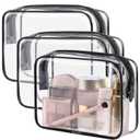 PACKISM TSA Approved Toiletry Bag - Clear Makeup Bag 3 Pack Medium, Metal Smooth Zipper Quart Size Bag for 3-1-1 Liquids, Travel Makeup Bag for Women Men, Airport Airline Compliant Bag, Black