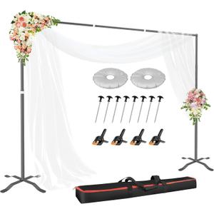 EMART Backdrop Stand 10x8.5FT Photo Studio Adjustable&Lockable Background Stand Support kit with Cross Base for Photography, Parties, Wedding, Outdoors (with 8 Tent Nails, 2 Water Bag, 4 Clamps) (Black)