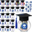20 Sets Glass Graduation Cap Candy Jars Class of 2025 Graduation Party Decorations Candy Boxes Containers with Sticker for 2025 Grad Ceremony Party DIY Supplies(Blue and Gold)