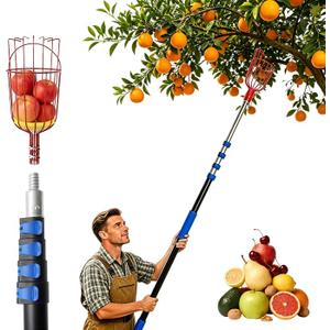 26FT Reach Fruit Picker with Basket, Telescoping Aluminum Pole 5-20FT, Dual Flip-Lock & Screw Fixing Design for Apple Orange Mango Avocado Lemon Picking