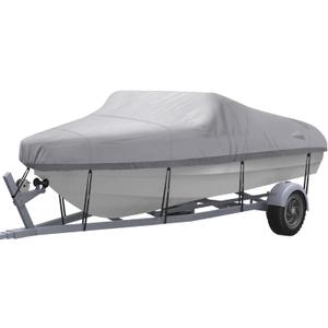 NEXCOVER Trailerable Boat Cover, Length: 16-18.5 Beam Width: up to 94, Waterproof Heavy Duty Cover, Fits V-Hull, TRI-Hull, Runabout, Pro-Style, Bass Boat, Storage Bag & Tightening Straps Included. (Grey)