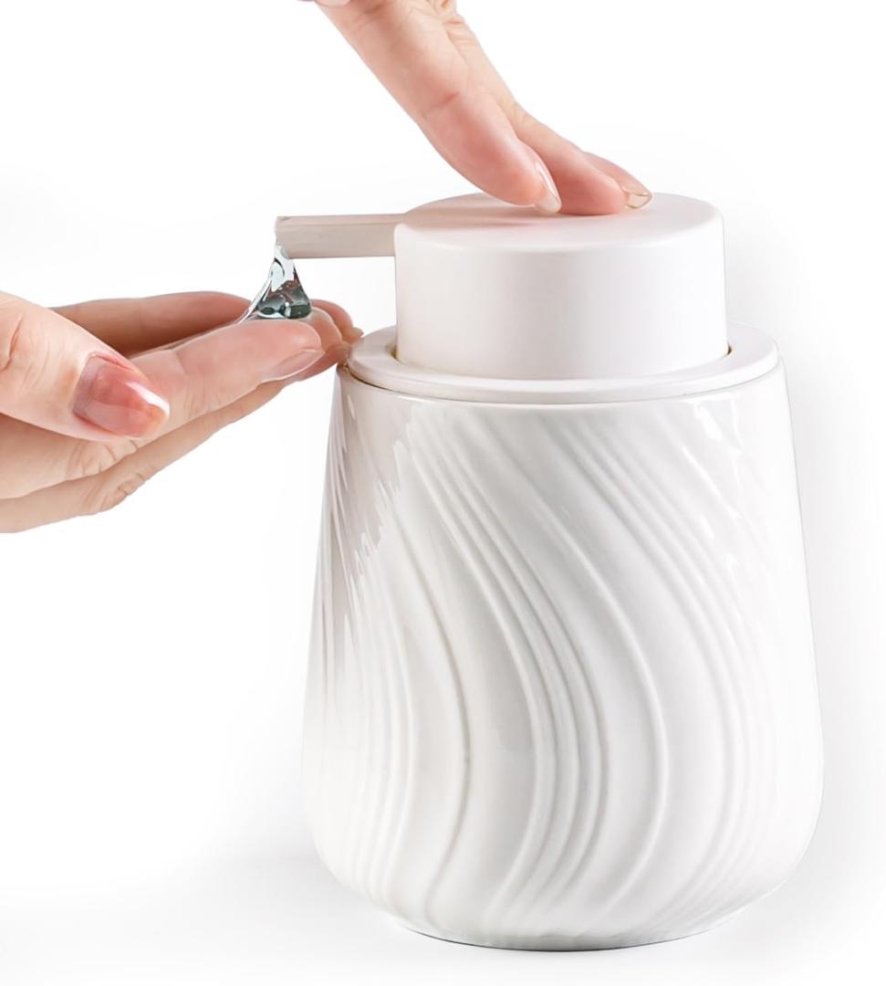 Agyiuns soap Dispenser Ceramic Lotion Dispenser with Easy-to-Press Pump for Bathroom 13.5 oz refillable Liquid Hand soap Dispenser for Hand sanitizers (Liquid-White)