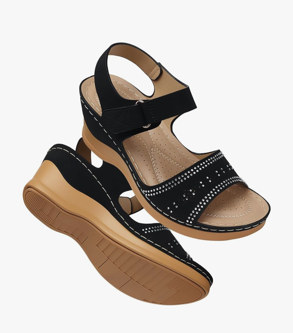 SHIBEVER Wedge Sandals For Women Low: Dressy Summer Sandal - Comfortable Rhinestone Sandals Size 8 In Womens
