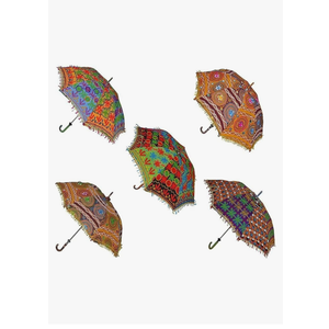 Wedding umbrellas Decorative Indian Cotton Parasol Umbrellas, Handmade Embroidered Design, Multi-Colored, Sun Umbrella,Boho Umbrellas Parasol, Set of 5