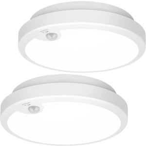 2-Pack Battery Operated Motion Sensor LED Ceiling Light, 7.2inch Flush Mount Light Fixture 6000K, Wireless Motion Activated Ceiling Lamp in 400LM for Closet Pantry Laundry Stair (Battery Not Included) (6000K Cool White)